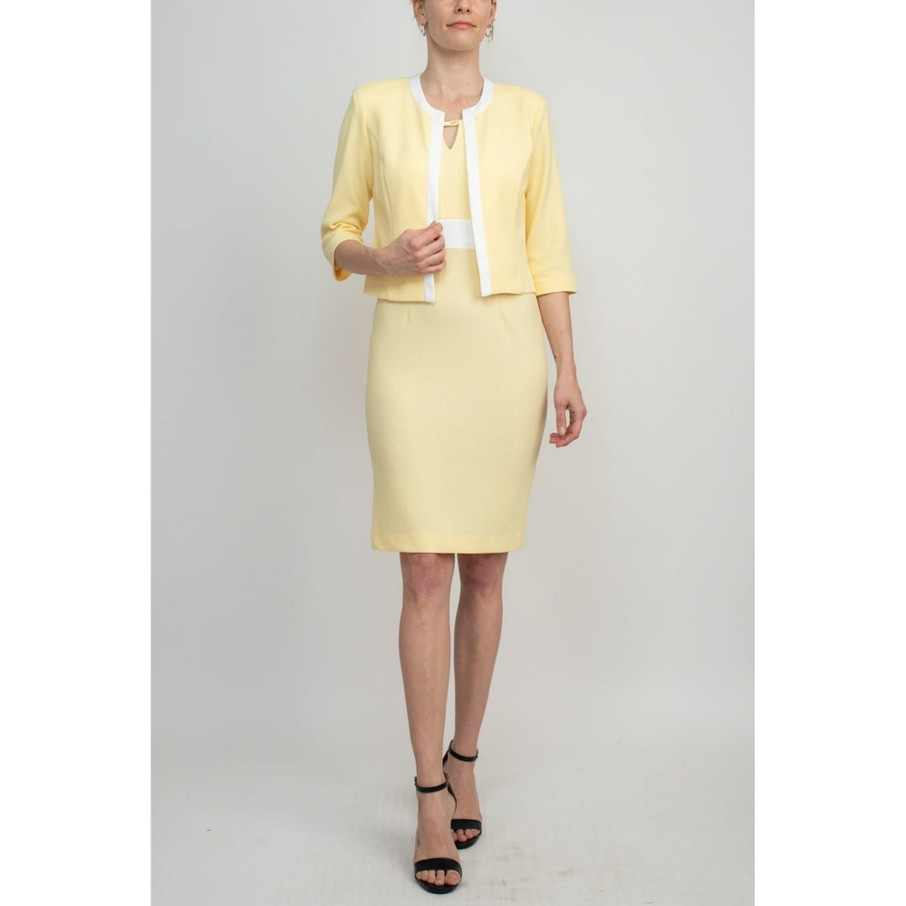 Studio One. Elegant yellow Sleeveless Sheath Cropped Jacket Dress